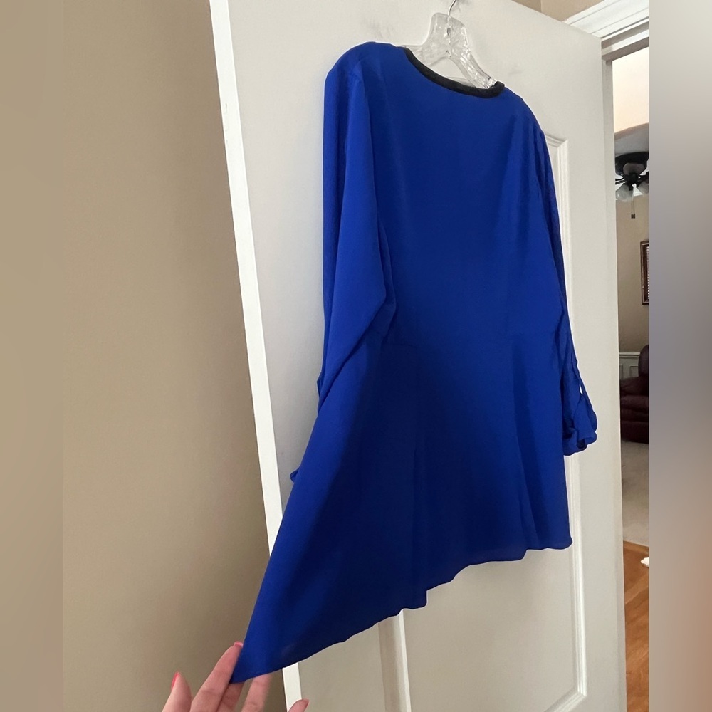 Rafaella Elegant Royal Blue Women's Blouse Roll Up Sleeves Size Large - Picture 2 of 16
